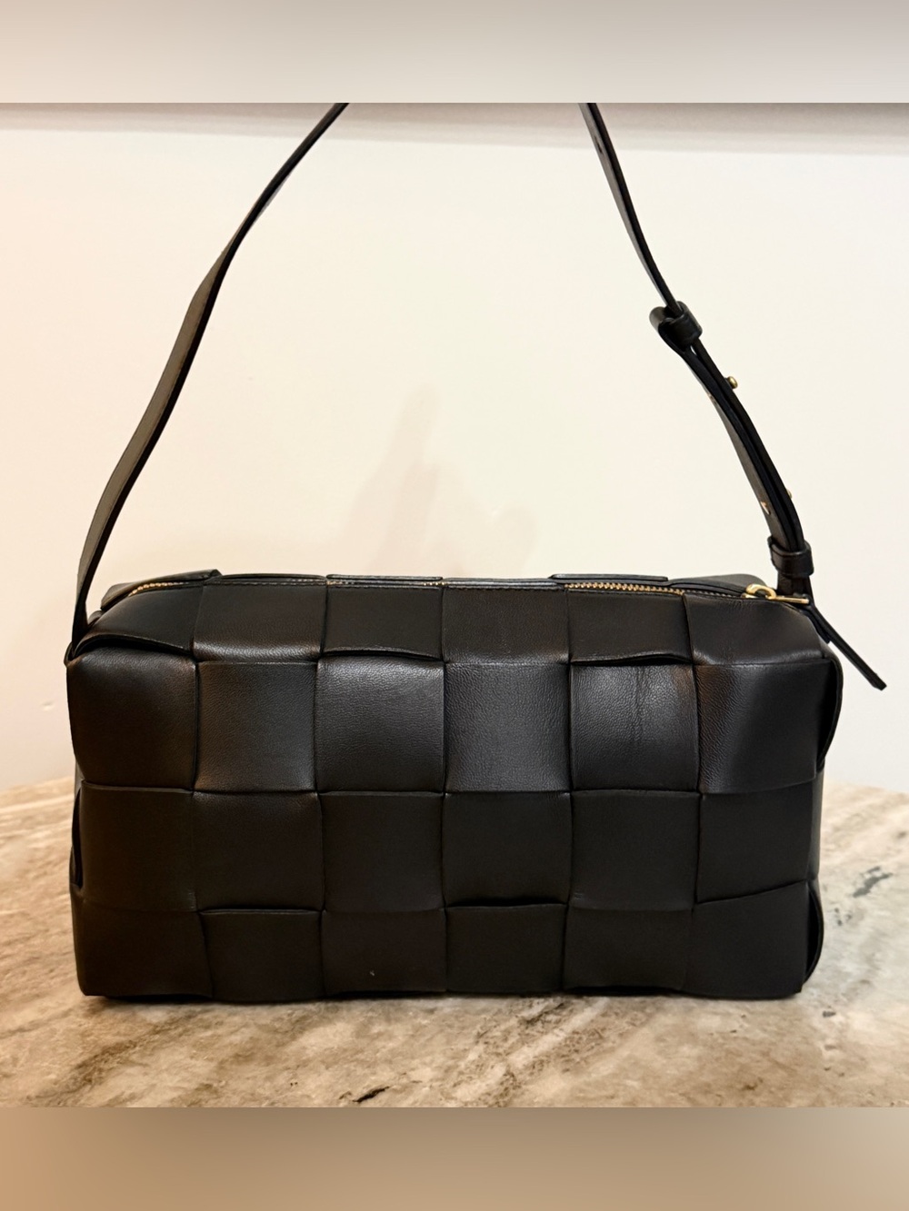 Bottega Veneta Black Brick Cassette Shoulder Bag Maxi Intrecciato Leather New